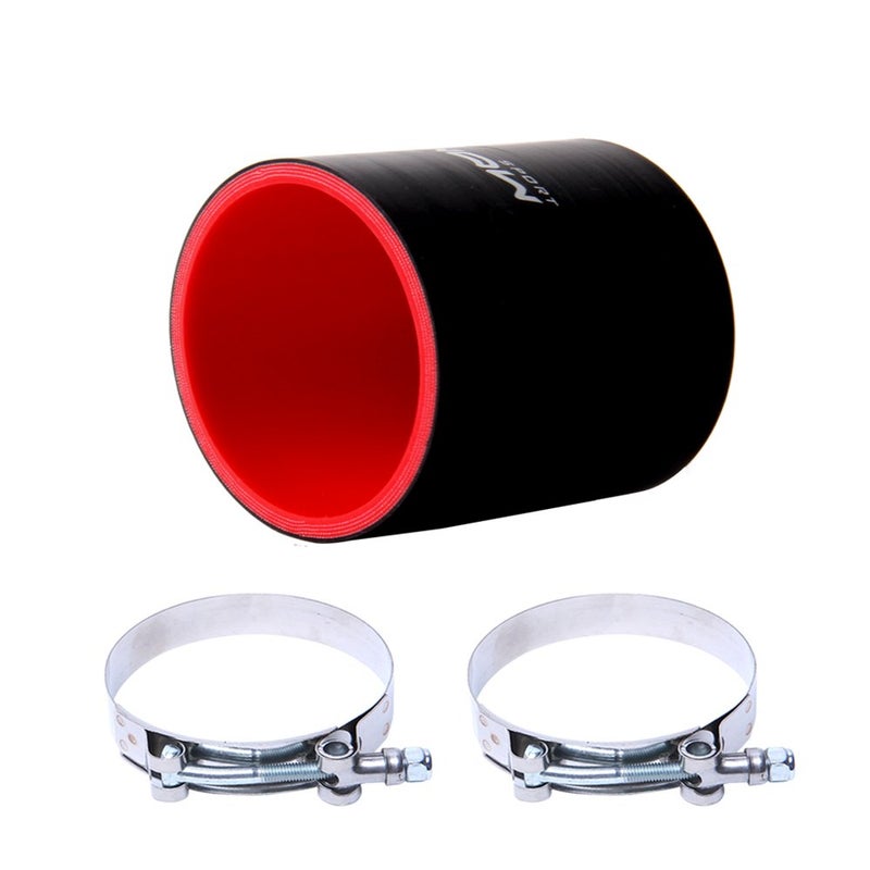 Hiwowsport 3'' Length Straight Silicone 4-Ply Coupler Silicone Hose Black+Red Color with T-Bolt Clamp Inner Diameter (4"(102mm) - Image 2